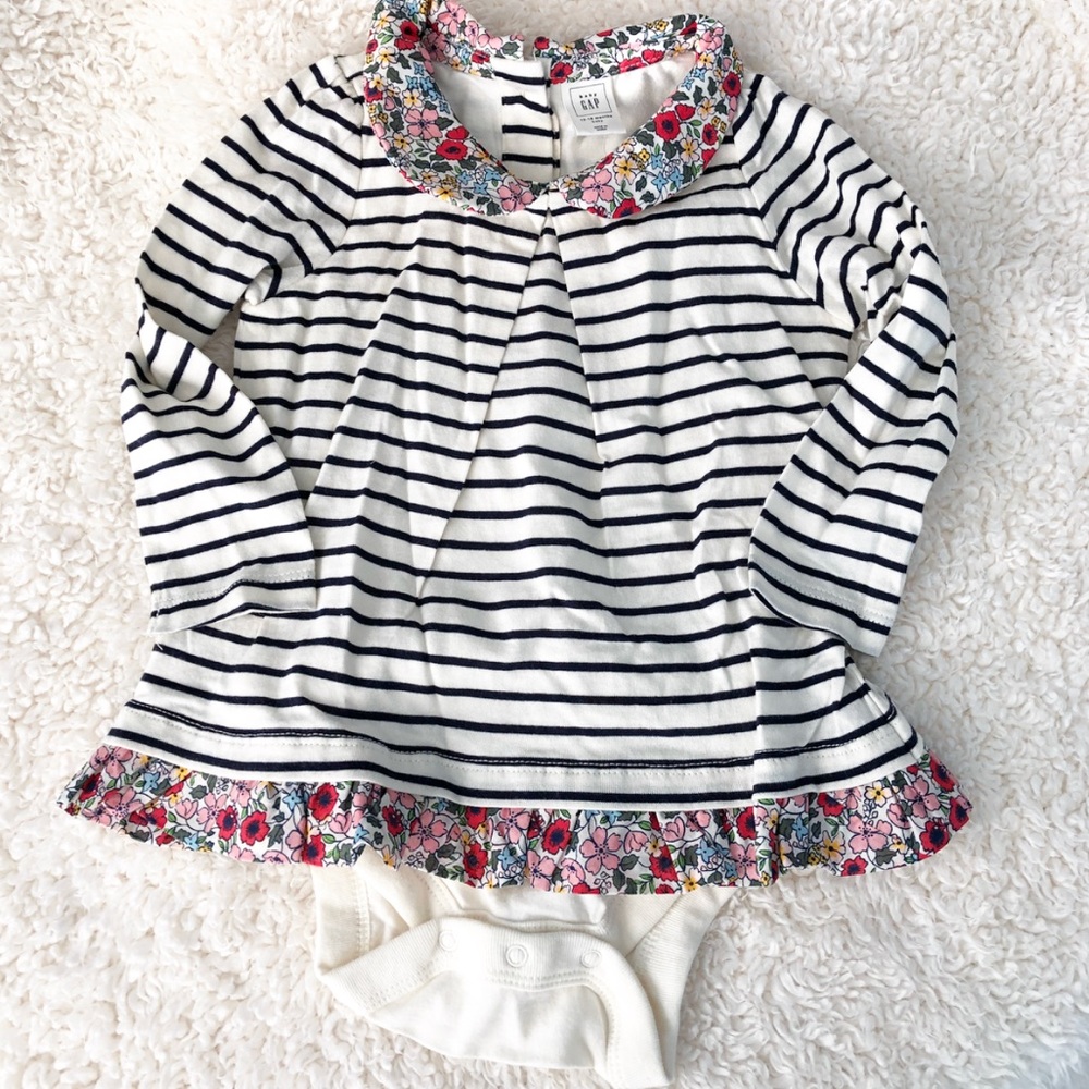 Striped Onesie with Floral Details